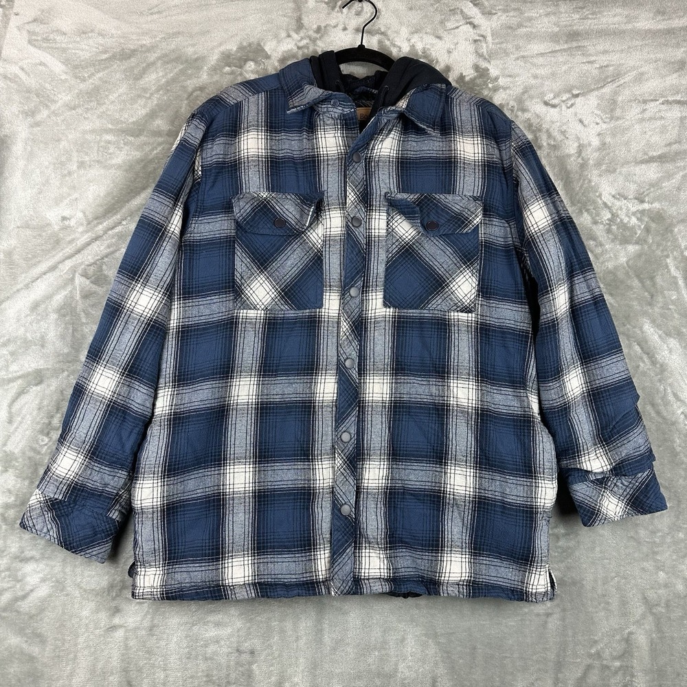 Boston Traders Quilted Flannel Shirt Jacket Men's M Blue Plaid Zip & Button